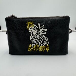 Rare Coach x Keith Haring Black Leather Liberty Art Crossbody Clutch Bag